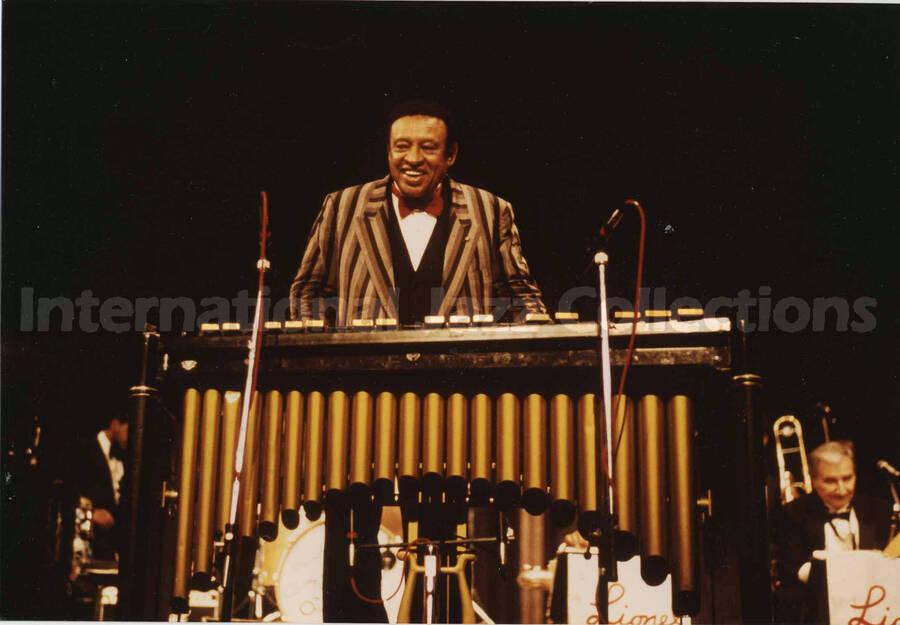 5 x 7 inch photograph. Lionel Hampton playing the vibraphone, in Canada