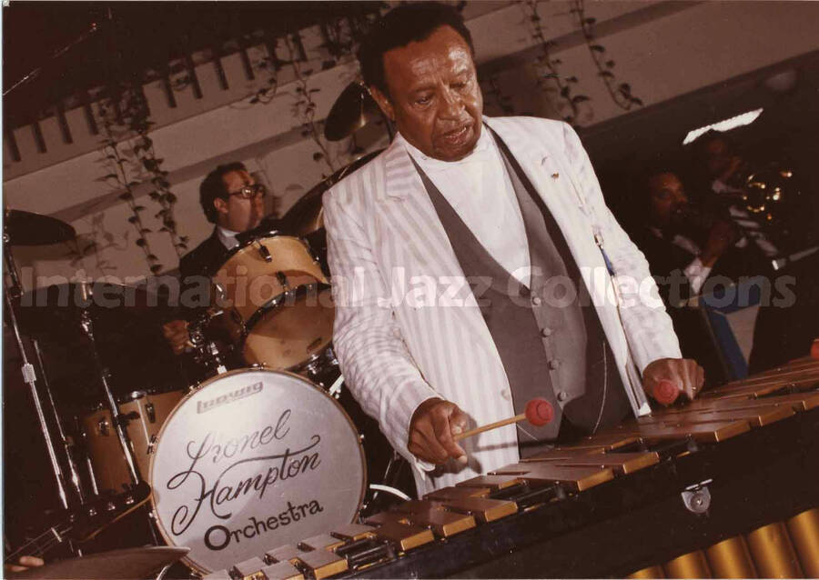 3 1/2 x 5 inch photograph. Lionel Hampton playing the vibraphone