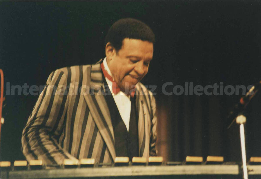 4 x 6 inch photograph. Lionel Hampton playing the vibraphone, in Canada