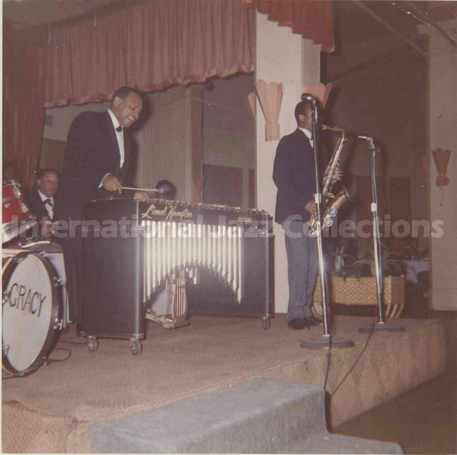 3 1/2 x 3 1/2 inch photograph. Lionel Hampton's band [in Japan]