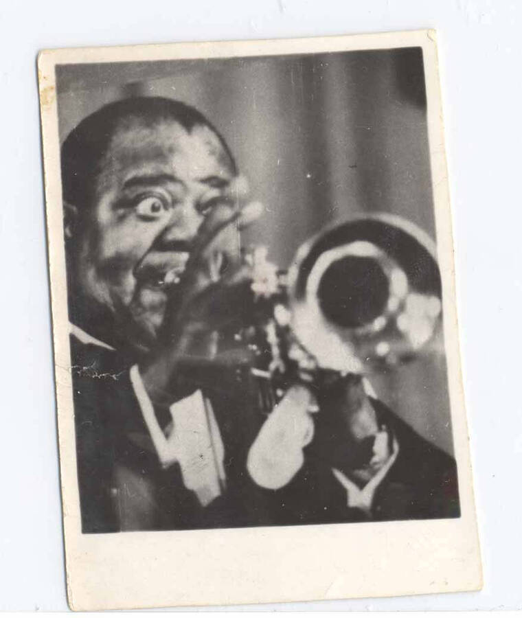 3 x 2 1/4 inch photograph. Louis Armstrong