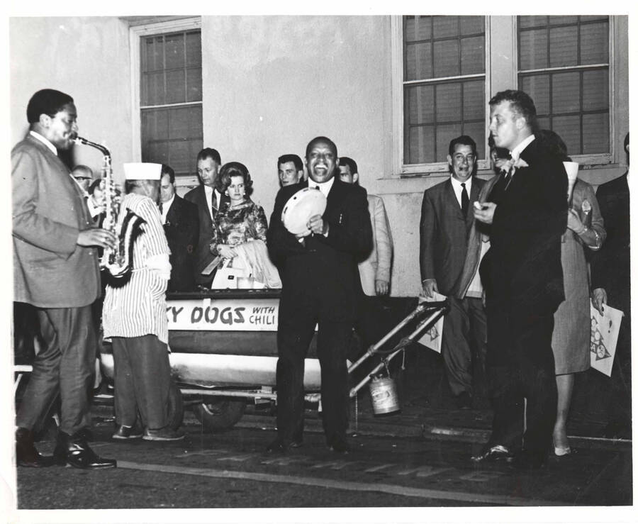8 x 10 inch photograph. Lionel Hampton with band on the streets [of New Orleans, LA]