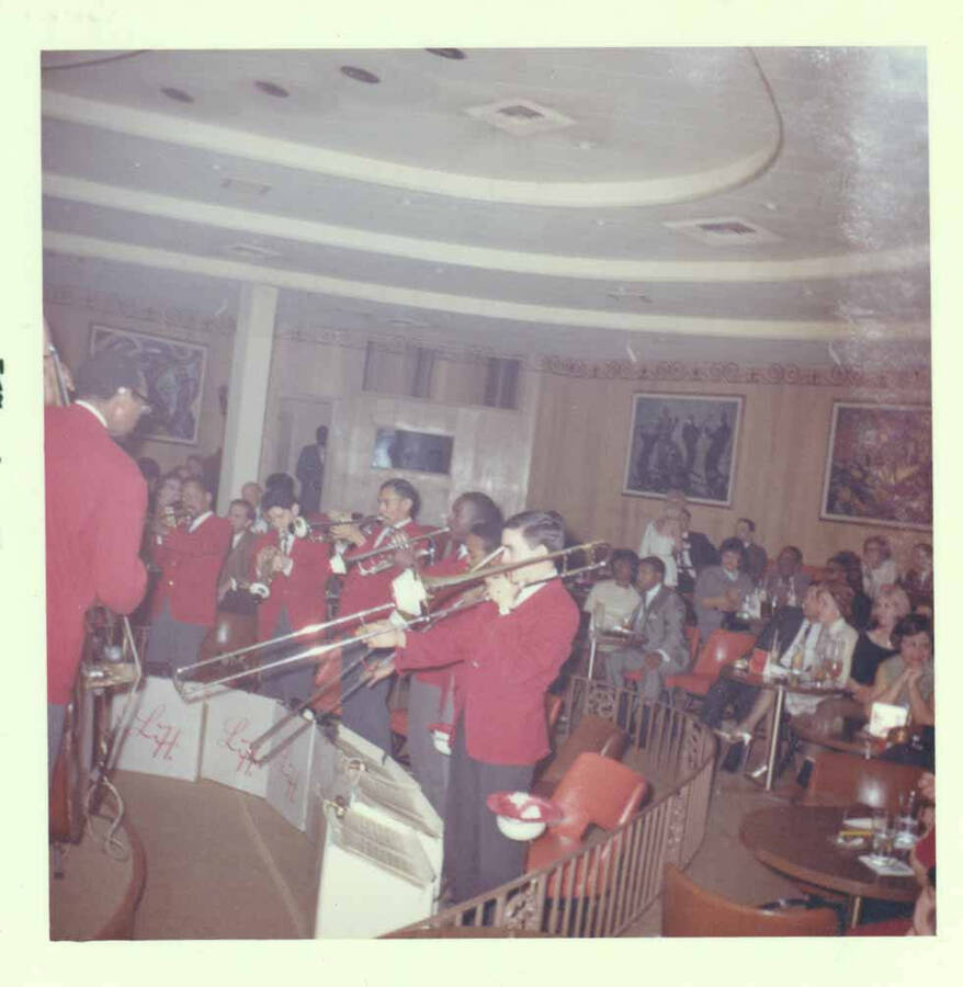 3 1/2 x 3 1/2 inch photograph. Lionel Hampton with band [at Al Hirt's New Orleans Bourbon street nightclub]