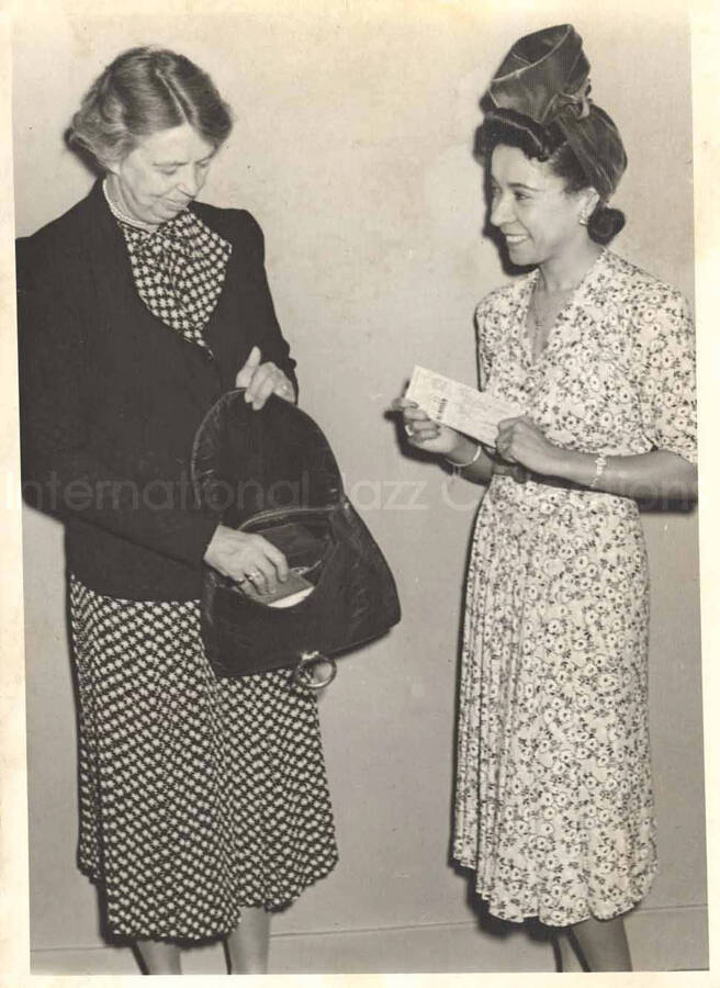 7 x 5 inch photograph. Gladys Hampton with Eleanor Roosevelt