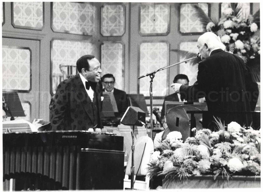 8 x 10 inch photograph. Lionel Hampton with Arthur Fiedler and the Boston Pops Orchestra