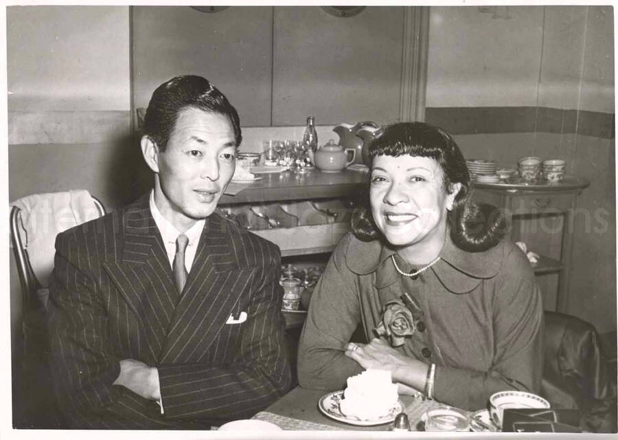 5 x 7 inch photograph. Gladys Hampton with unidentified man [abroad?]