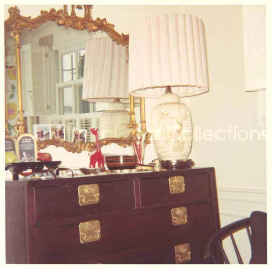 Interior of Lionel and Gladys Hampton home. 3 1/2 x 3 1/2 inch photograph.