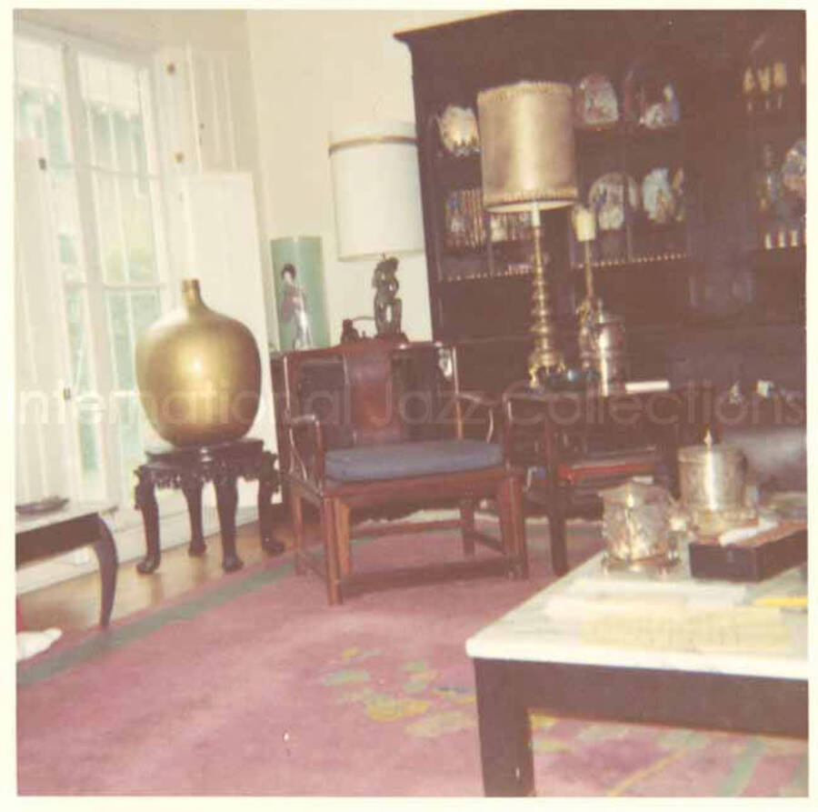 Interior of Lionel and Gladys Hampton home. 3 1/2 x 3 1/2 inch photograph.