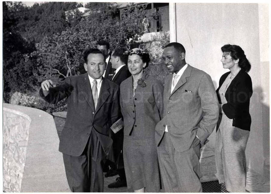 5 x 7 inch photograph. Lionel Hampton with unidentified persons [at Swiss Village] in Israel