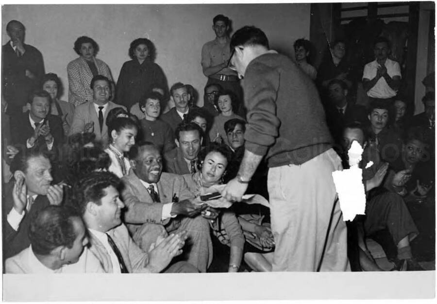 5 x 7 inch photograph. Gladys and Lionel Hampton with band in Israel