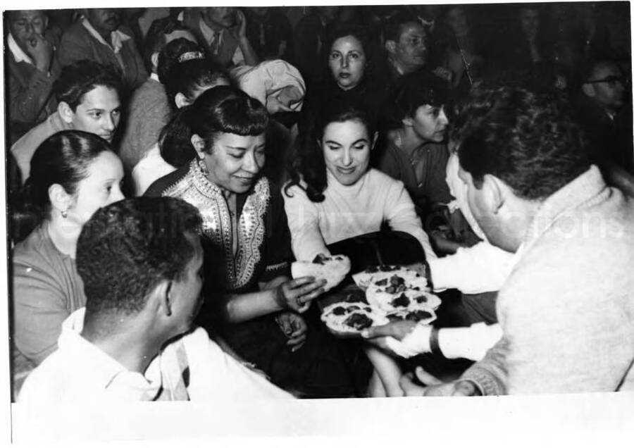 5 x 7 inch photograph. Gladys and Lionel Hampton with band in Israel