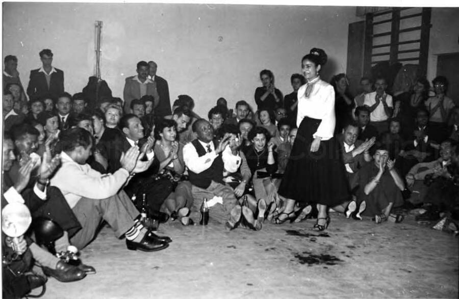 5 x 7 inch photograph. Gladys and Lionel Hampton with band in Israel