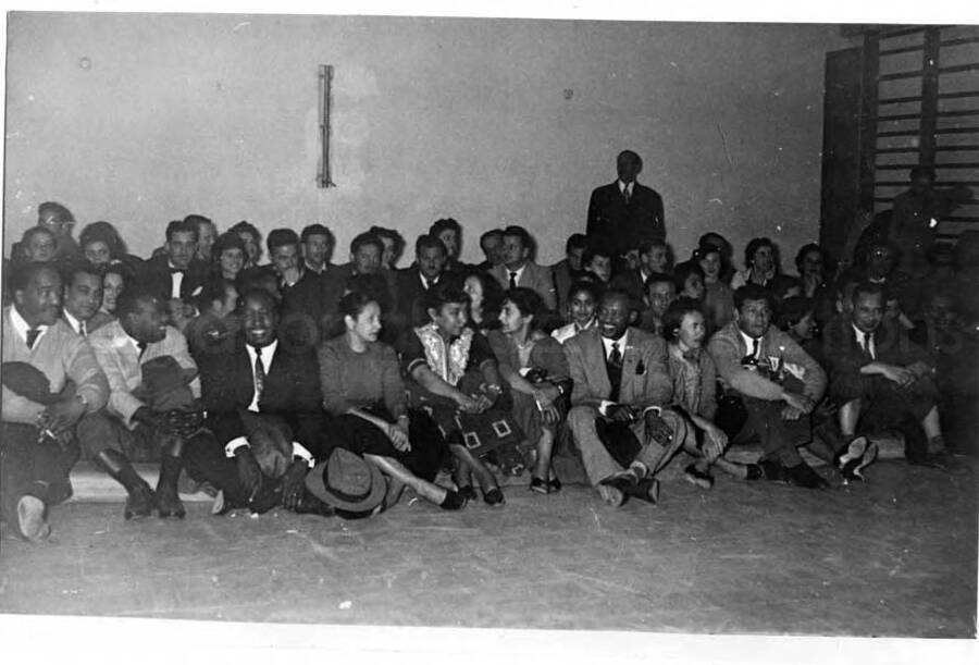 5 x 7 inch photograph. Gladys and Lionel Hampton with band in Israel