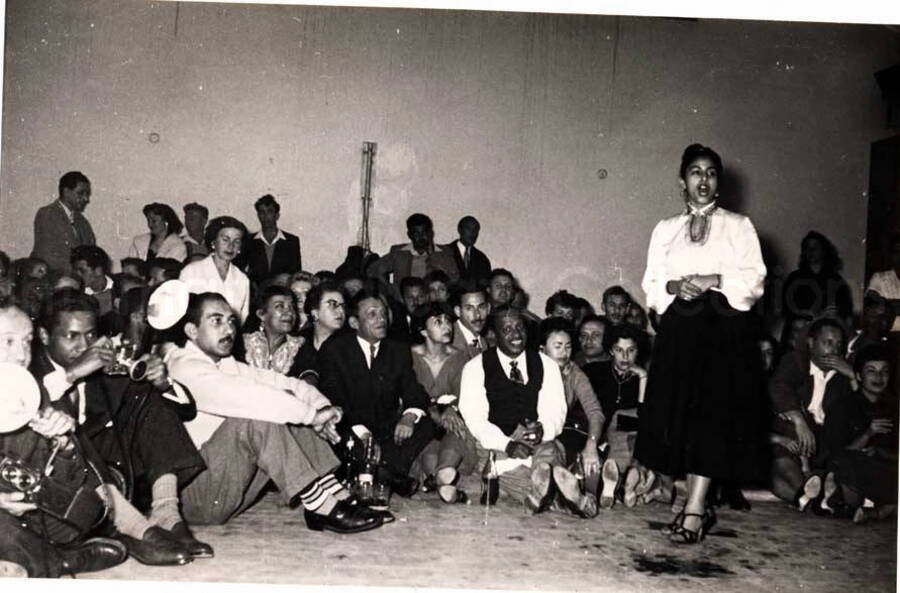 5 x 7 inch photograph. Gladys and Lionel Hampton with band in Israel