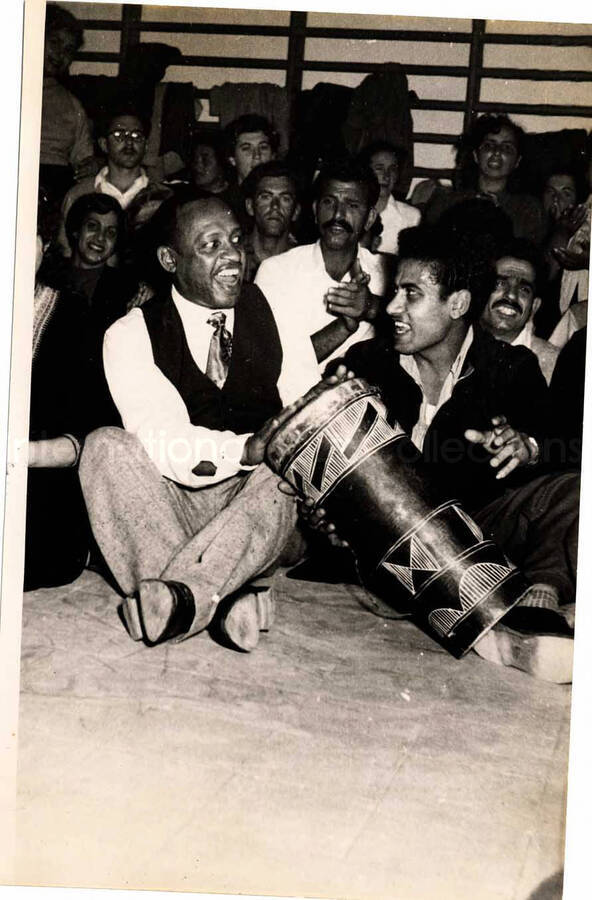 7 x 5 inch photograph. Gladys and Lionel Hampton with band in Israel