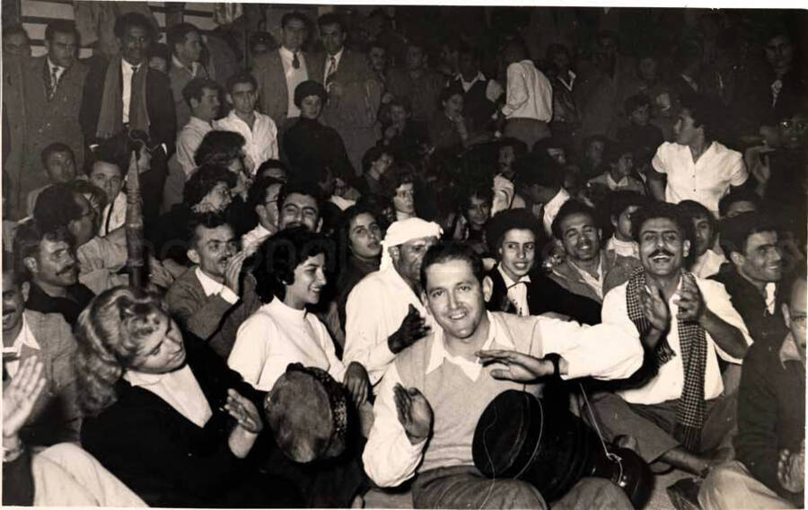 5 x 7 inch photograph. Gladys and Lionel Hampton with band in Israel