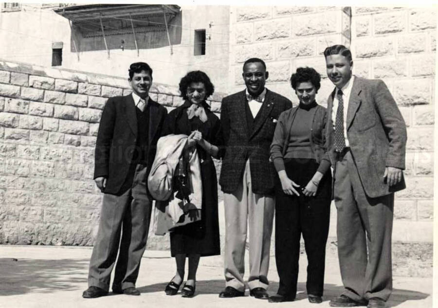 5 x 7 inch photograph. Lionel Hampton with unidentified persons in Israel