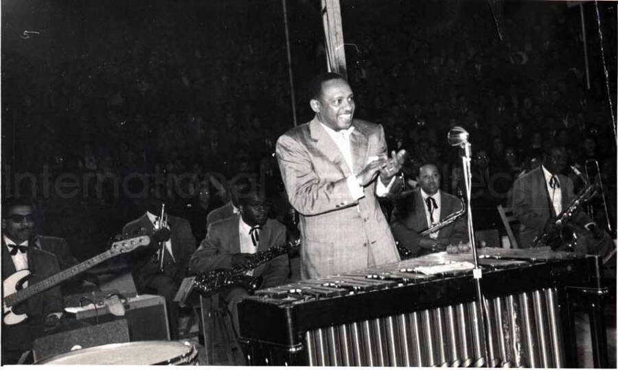 5 x 8 inch photograph. Lionel Hampton performing with band in Israel