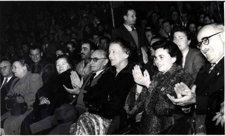 5 x 8 inch photograph. Lionel Hampton performing with band in Israel. Unidentified persons in the audience