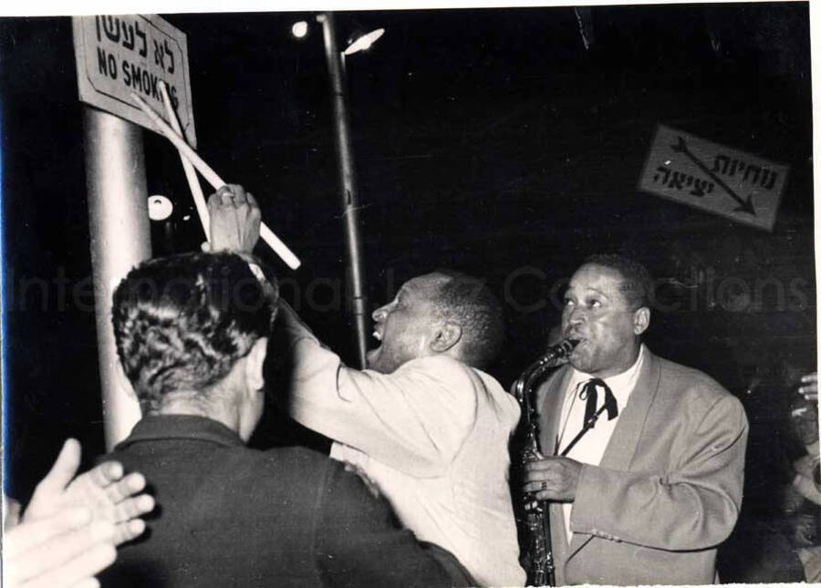 4 1/2 x 6 inch photograph. Lionel Hampton performing with band in Israel