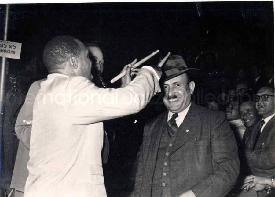 4 1/2 x 6 inch photograph. Lionel Hampton performing with band in Israel