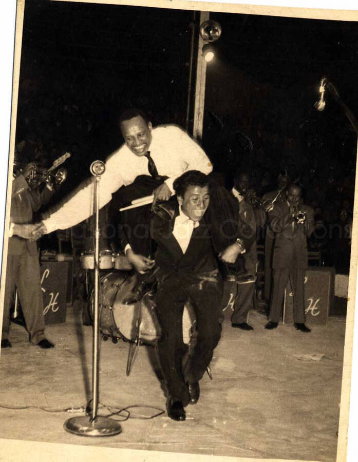 3 1/2 x 2 1/2 inch photograph. Lionel Hampton with band [in Israel]