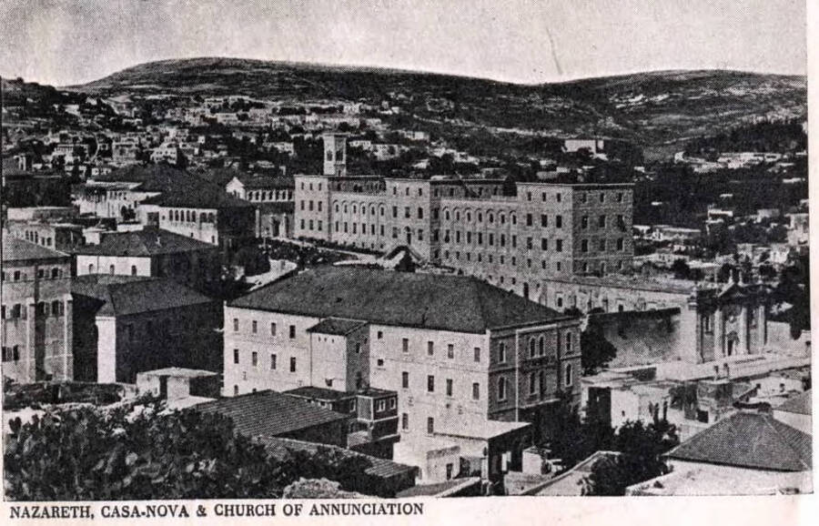 3 1/2 x 5 1/2 inch postcard. Nazareth, Casa-Nova and Church of Annunciation. Israel