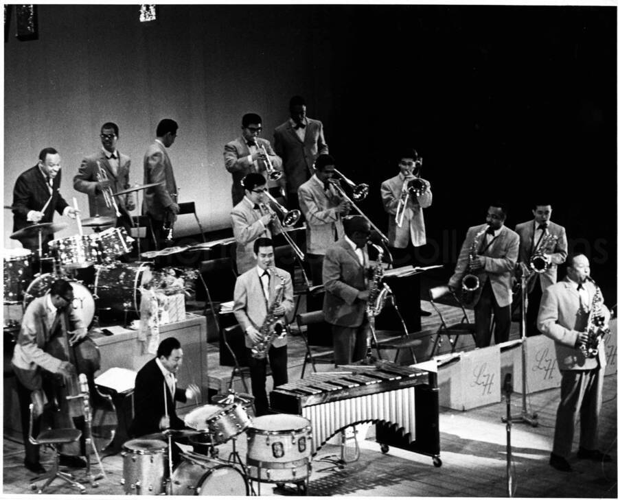 8 x 10 inch photograph. Lionel Hampton and orchestra [in Japan?]