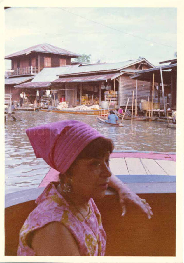3 1/2 x 2 1/2 inch photograph. Gladys Hampton on a boat