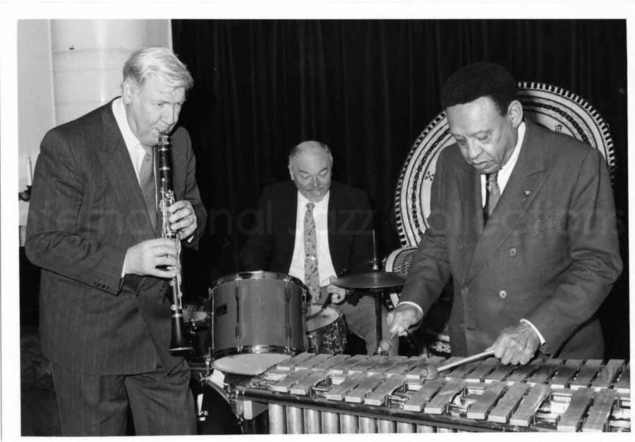 5 x 7 inch photograph. Lionel Hampton on vibraphone [in Sweden]