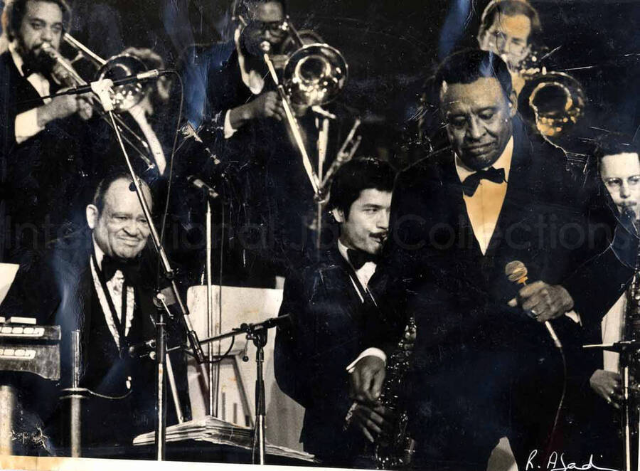7 x 9 1/2 inch photograph. Lionel Hampton and his All Stars Big Band, in Paris