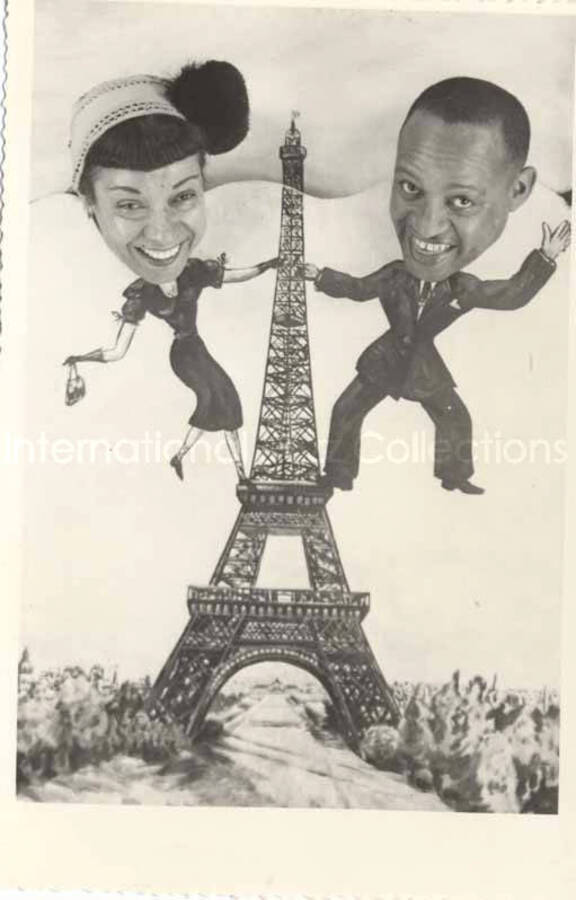 5 1/4 x 3 1/2 inch photograph in the format of postcard. Gladys and Lionel Hampton in Paris, France