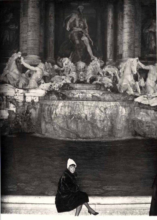 7 x 5 inch photograph. Gladys Hampton at the Trevi Fountain in Rome, Italy