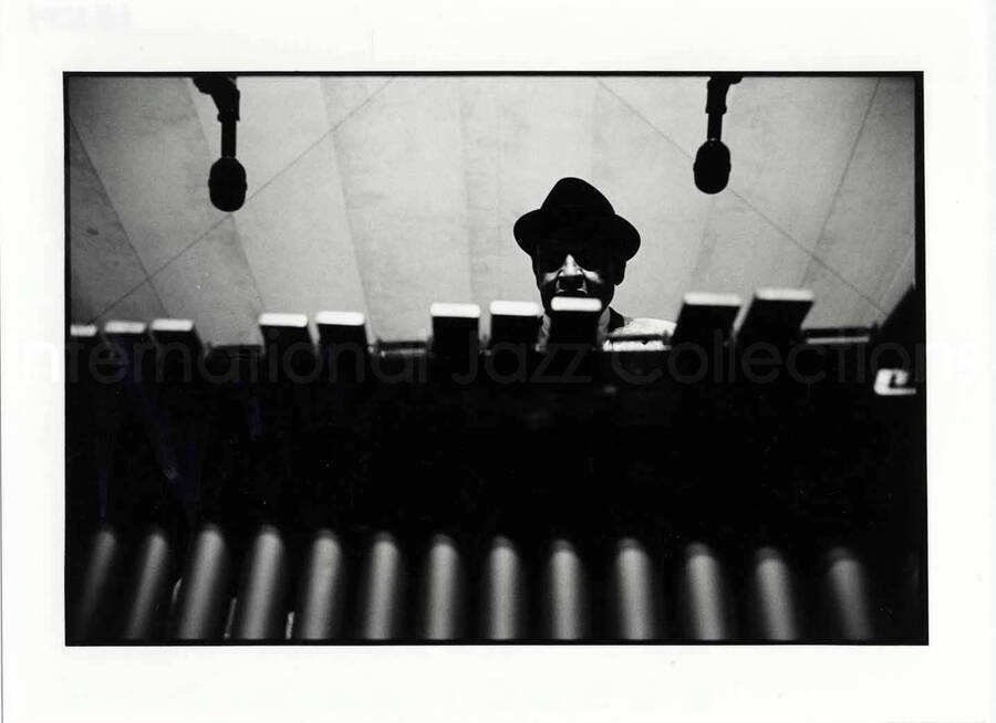 7 x 9 1/2 inch photograph. Lionel Hampton playing the vibraphone. [Paris, France?]