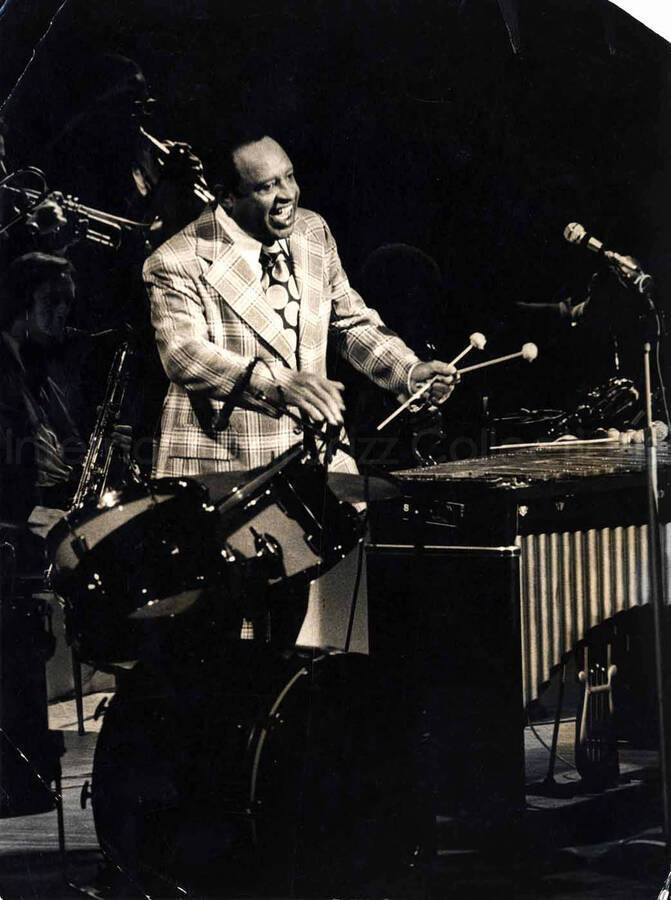 9 1/2 x 7 inch photograph. Lionel Hampton playing the vibraphone [in France]