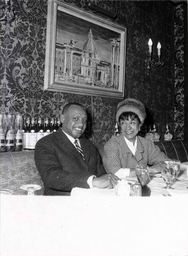 9 1/2 x 7 inch photograph. Gladys and Lionel Hampton the restaurant Via Veneto in Rome, Italy