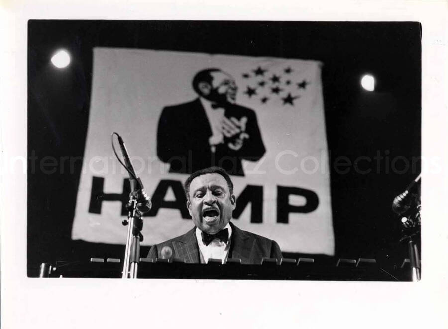 7 x 9 1/2 inch photograph. Lionel Hampton on vibraphone, [in Marseille, France]
