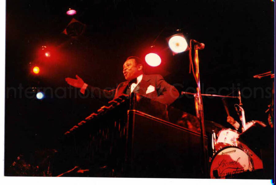 3 1/2 x 5 inch photograph. Lionel Hampton on vibraphone