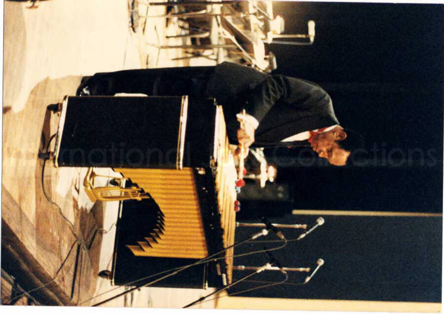 5 x 3 1/2 inch photograph. Lionel Hampton playing the vibraphone