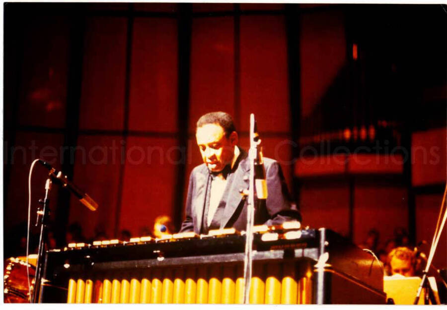 3 1/2 x 5 inch photograph. Lionel Hampton playing the vibraphone