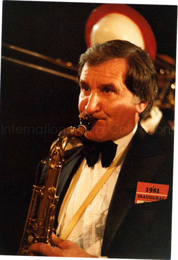5 x 3 1/2 inch photograph. Unidentified saxophonist performing at the inauguration of President Ronald Reagan
