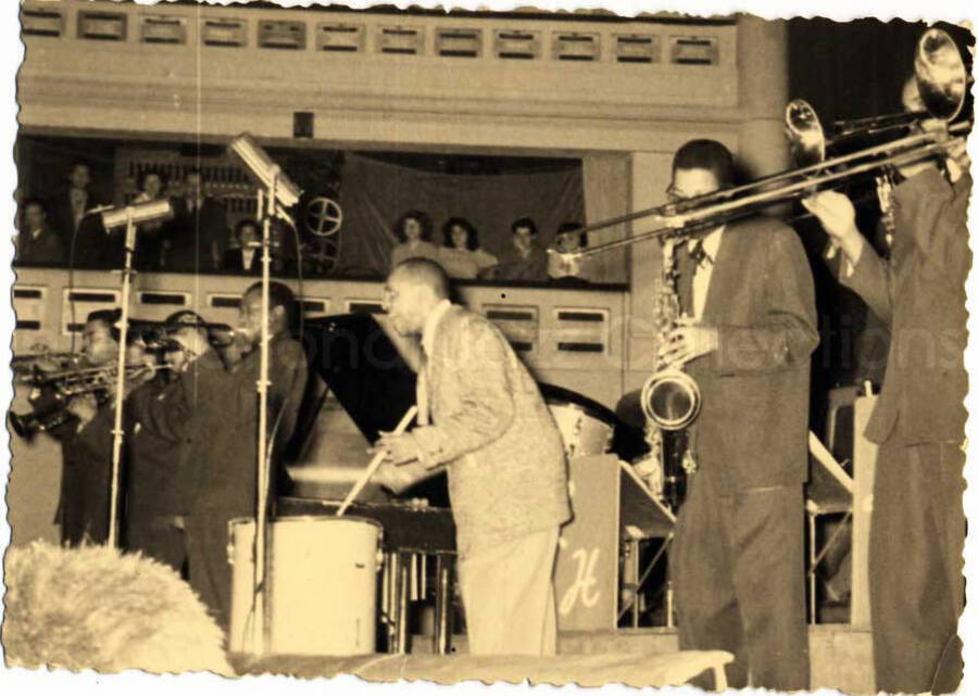2 3/4 x 4 inch photograph. Lionel Hampton playing the drums