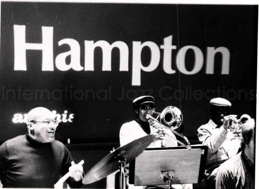 3 3/4 x 5 1/4 inch photograph. Lionel Hampton and his Jazz Giants, [in France]