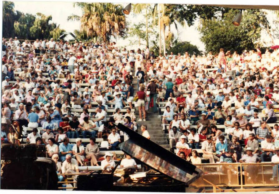 3 1/2 x 5 inch photograph. Audience for an outdoor concert