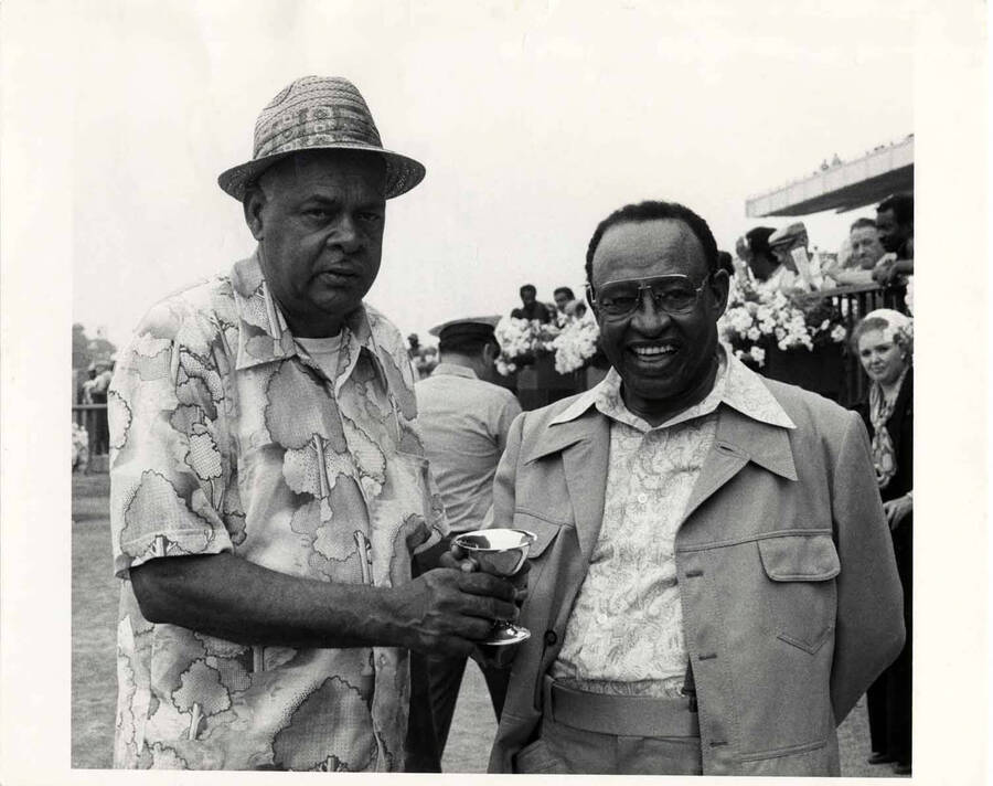 8 x 10 inch photograph. Lionel Hampton with unidentified man