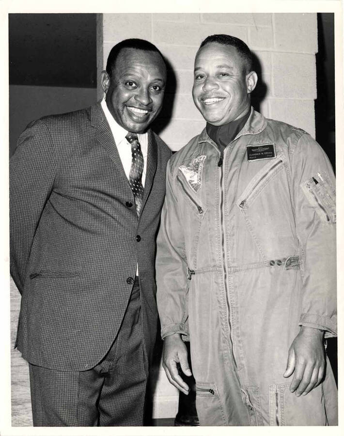 10 x 8 inch photograph. Lionel Hampton with U.S. Air Force major Clarence N. Driver