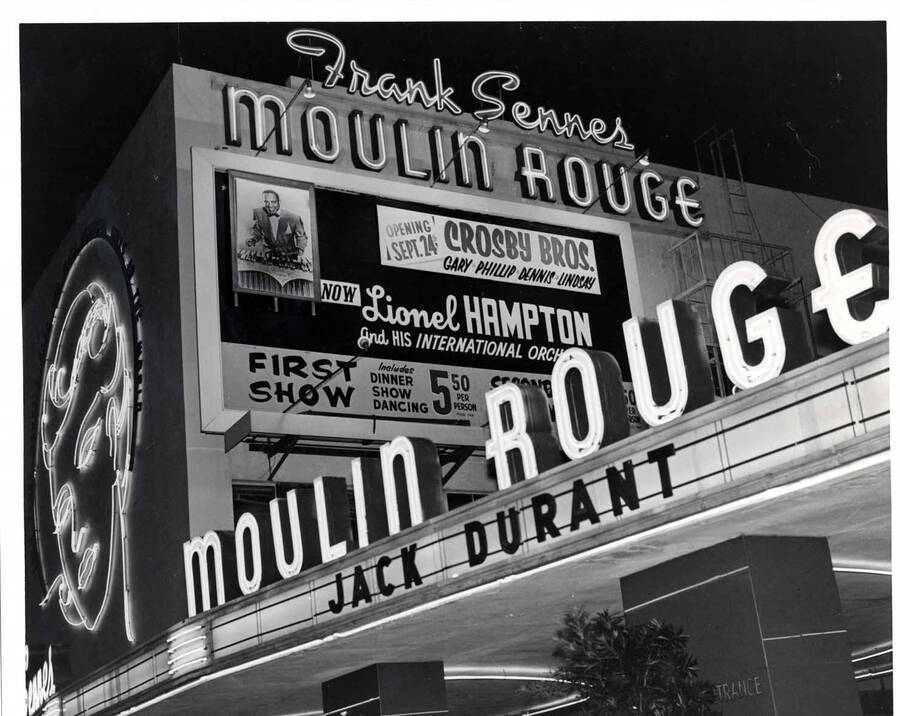 8 x 10 inch photograph. Bill board of the Lionel Hampton's band at the Moulin Rouge