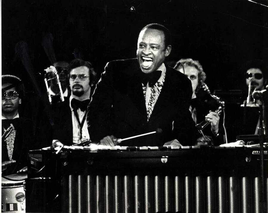 8 x 10 inch photograph. Lionel Hampton playing the vibraphone at Ontario Place Forum, [Canada]
