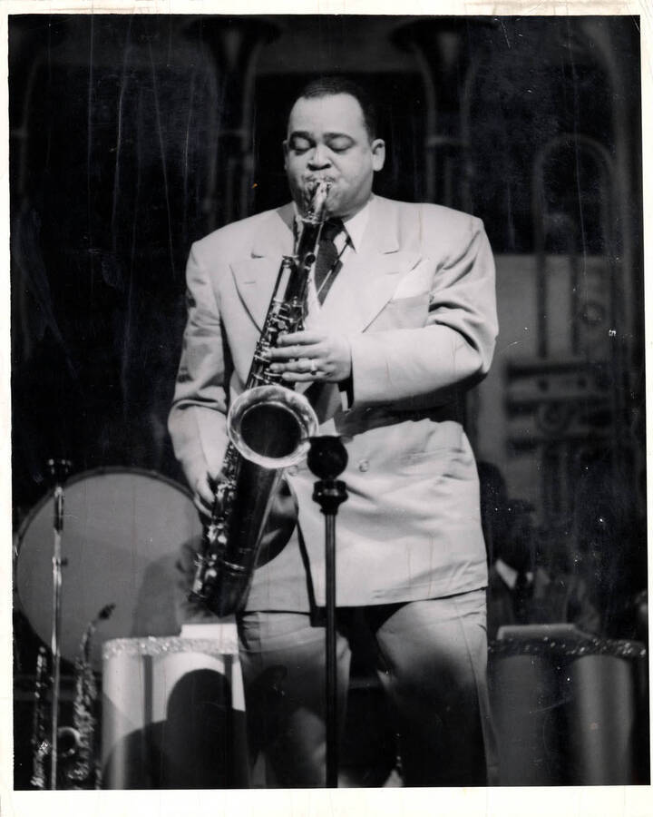 8 x 10 inch photograph. Unidentified saxophonist