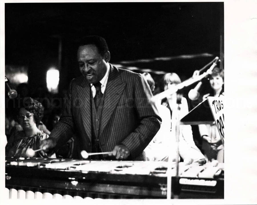 8 x 10 inch photograph. Lionel Hampton playing the vibraphone